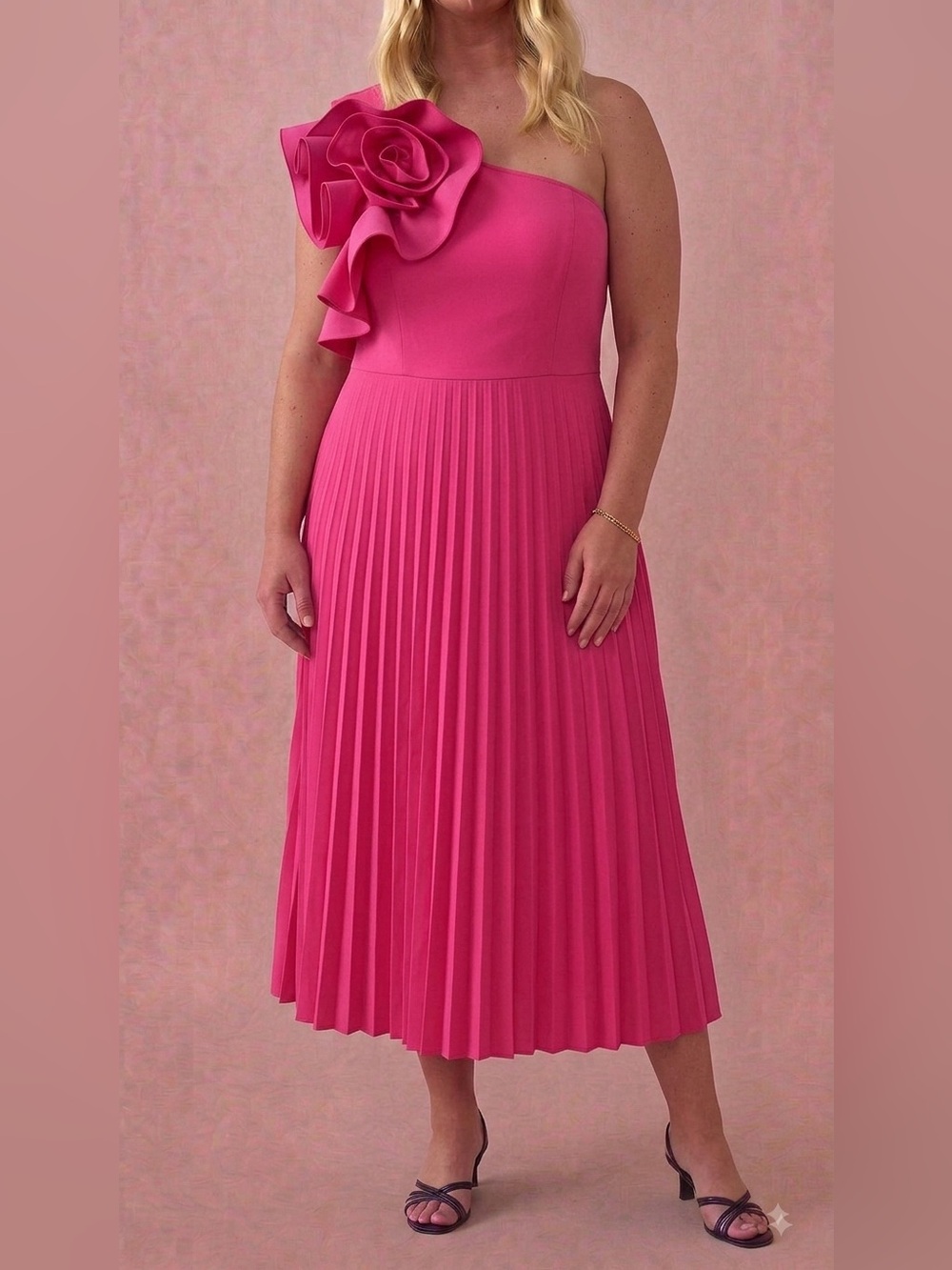 Elegant Plus-Size Fit & Flare Dress in Bright Pink